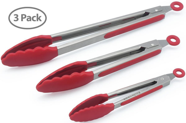 PopCo Heavy Duty Cooking Tongues  Set of 3 Stainless Steel Tongs
