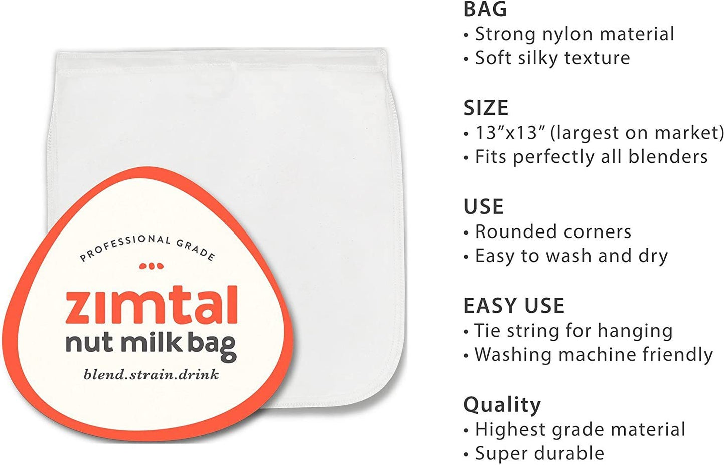 Premium Quality - Nut Milk Bag - XL - 13 " X 13 " - Smoothie Strainer - Cold Brew Coffee Maker- Free Recipes Included - Reusable - Filter Bag - Professional Industry