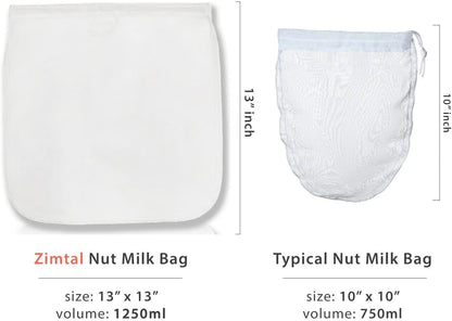 Premium Quality - Nut Milk Bag - XL - 13 " X 13 " - Smoothie Strainer - Cold Brew Coffee Maker- Free Recipes Included - Reusable - Filter Bag - Professional Industry